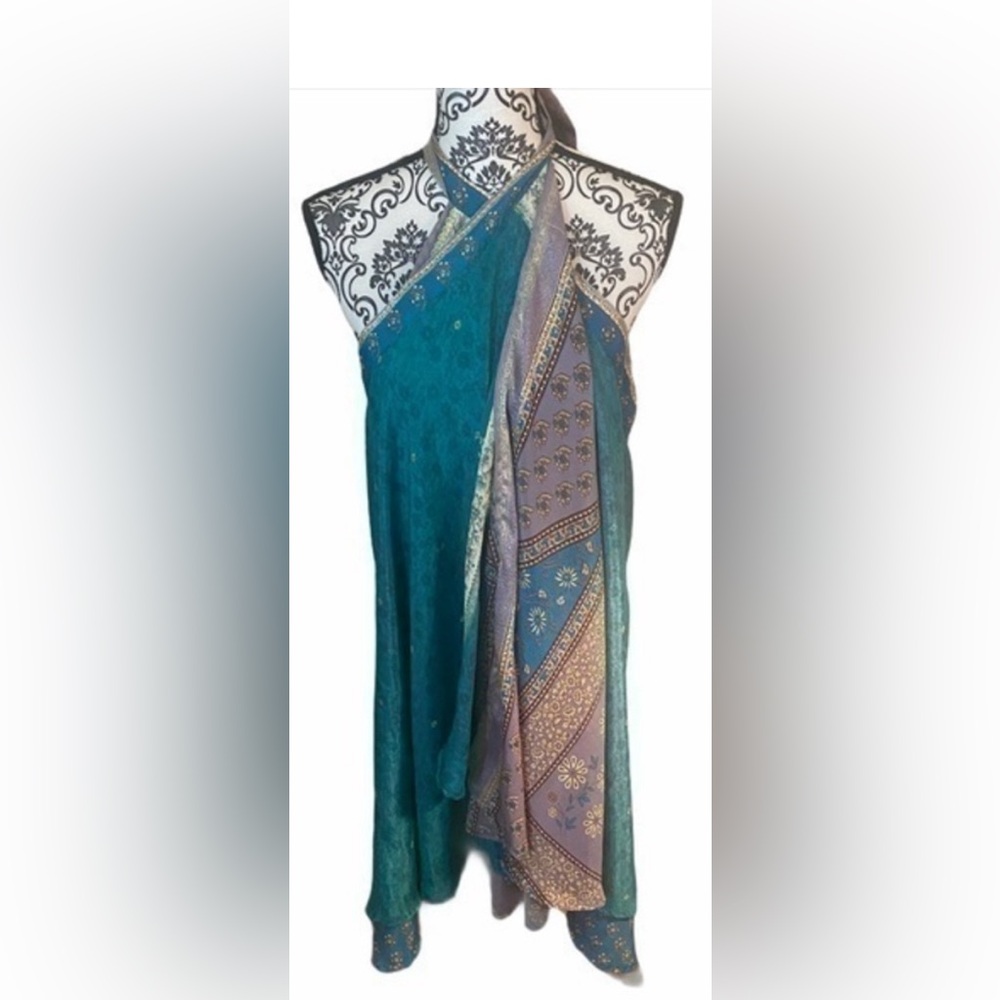 Teal silk wrap around dress or skirt